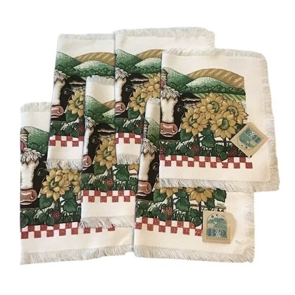 Joan Kessler Cow Barn Sunflowers Placemats Set 6 Farmhouse Country Homestead NEW - Picture 2 of 4